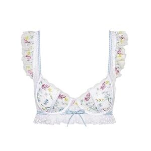For Love & Lemons Midsummer Coquette Lace Bra Blue Size Small